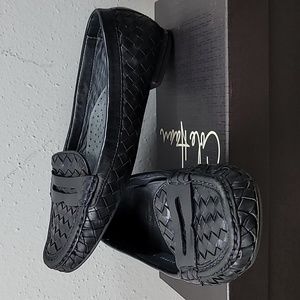 Cole Haan NikeAir Womens 6 AAAA EXTRA NARROW Woven Black Leather Penny L…